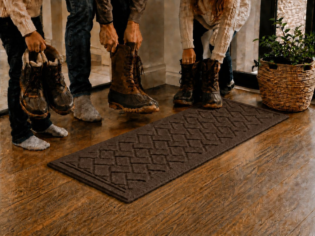 Mats Inc. Artisan Entry Boot Tray Brick Design, Indoor Mats for Entryway, Durable & Easy to Clean Tray for Boots, Anti-Slip & Water-Resistant for Front Room, Made in The USA, 15" x 36", Walnut