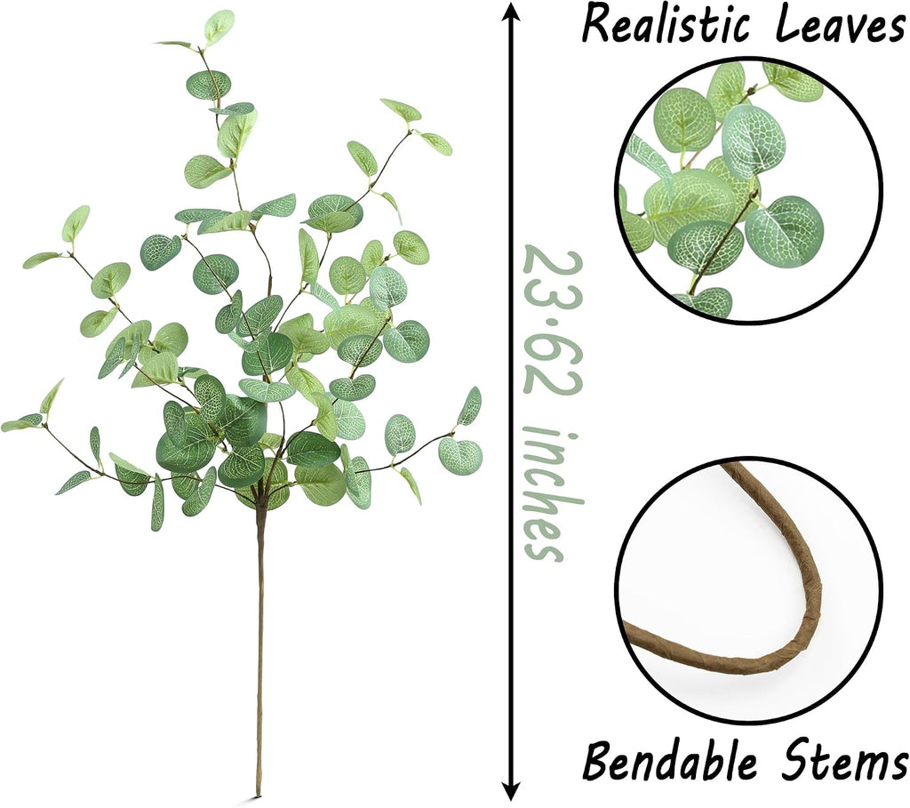 SITUMEIZI 6 Pcs Artificial Eucalyptus Stems 24" Tall Faux Ecualyptus Leaves Fake Greenery Stems Plants for Home Wedding Party Farmhouse Decorations(Green)