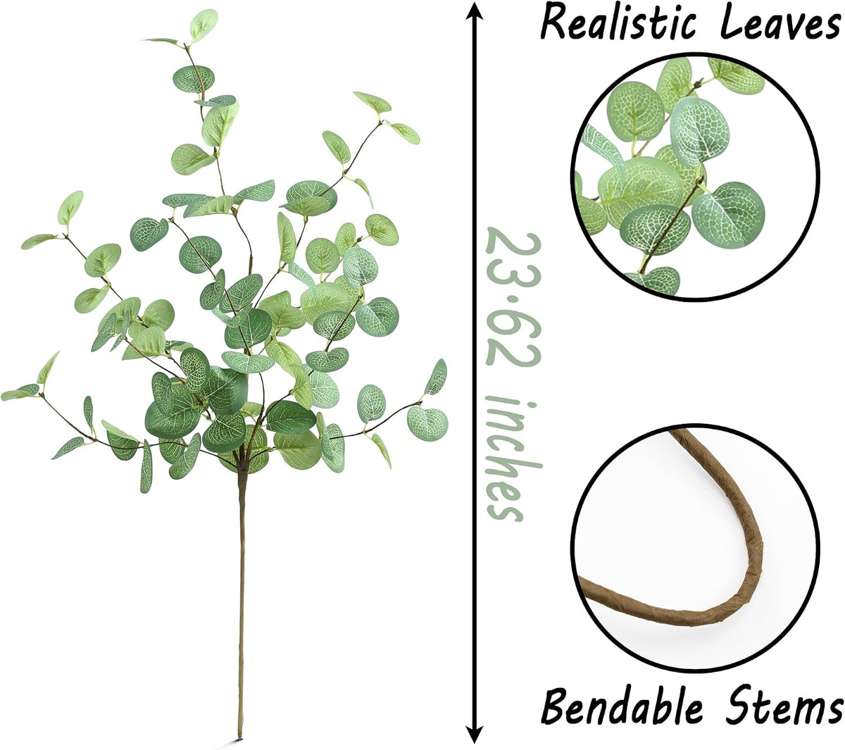 SITUMEIZI 6 Pcs Artificial Eucalyptus Stems 24" Tall Faux Ecualyptus Leaves Fake Greenery Stems Plants for Home Wedding Party Farmhouse Decorations(Green)