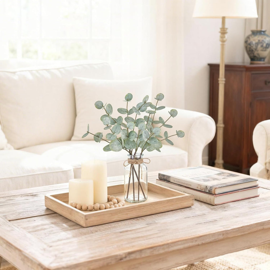 Mkono Fake Plants, Artificial Eucalyptus Stems in Glass Vase for Home Decor