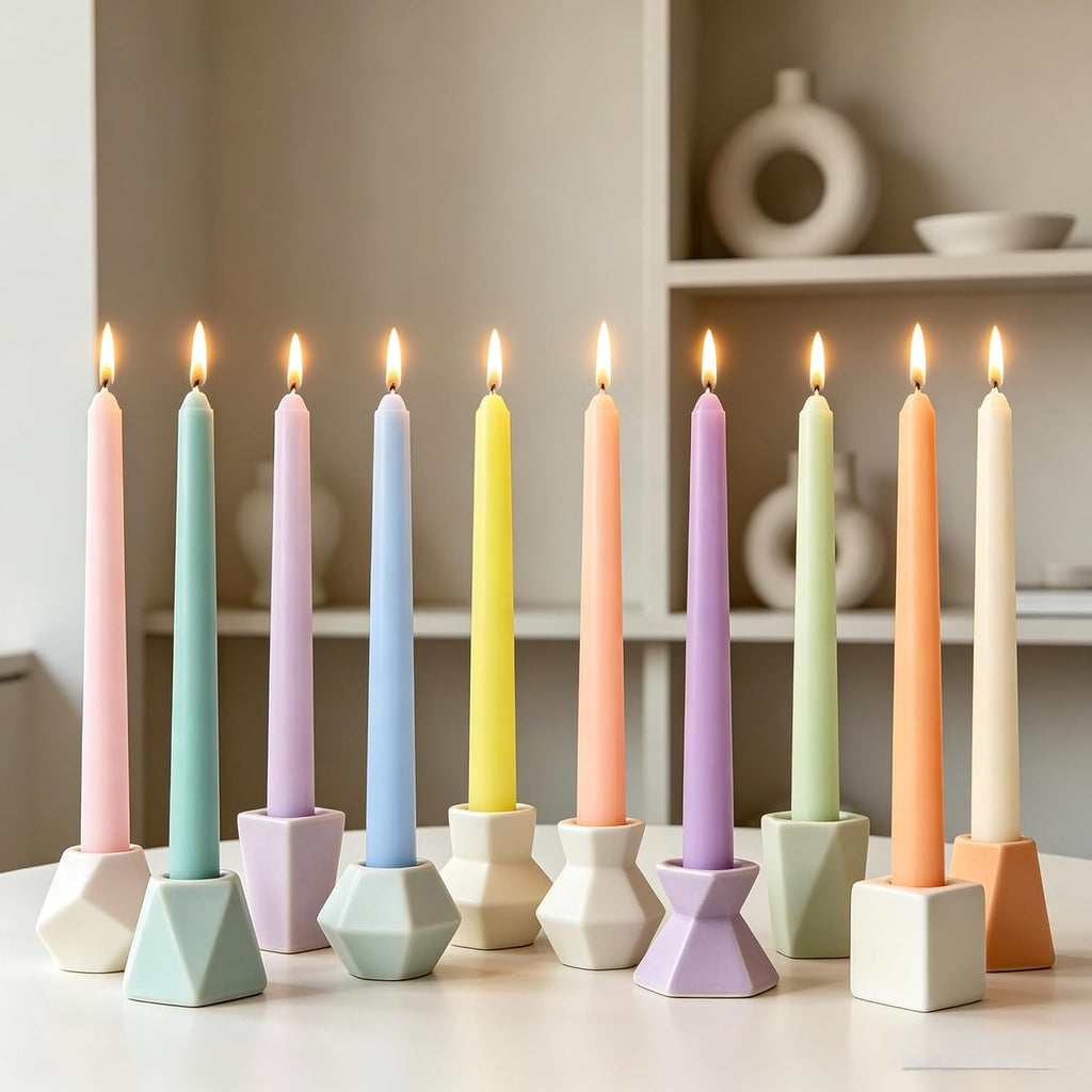 10 Inch Unscented Pastel Smooth Taper Candles for Home Decor