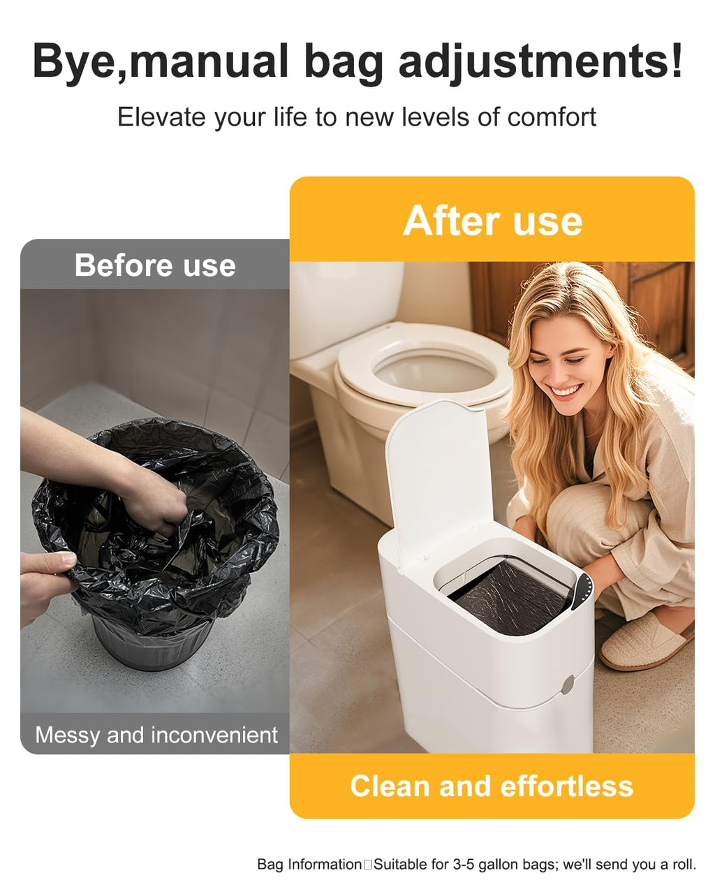 CTIME Touchless Automatic Bathroom Trash Can with Lid for Bathroom