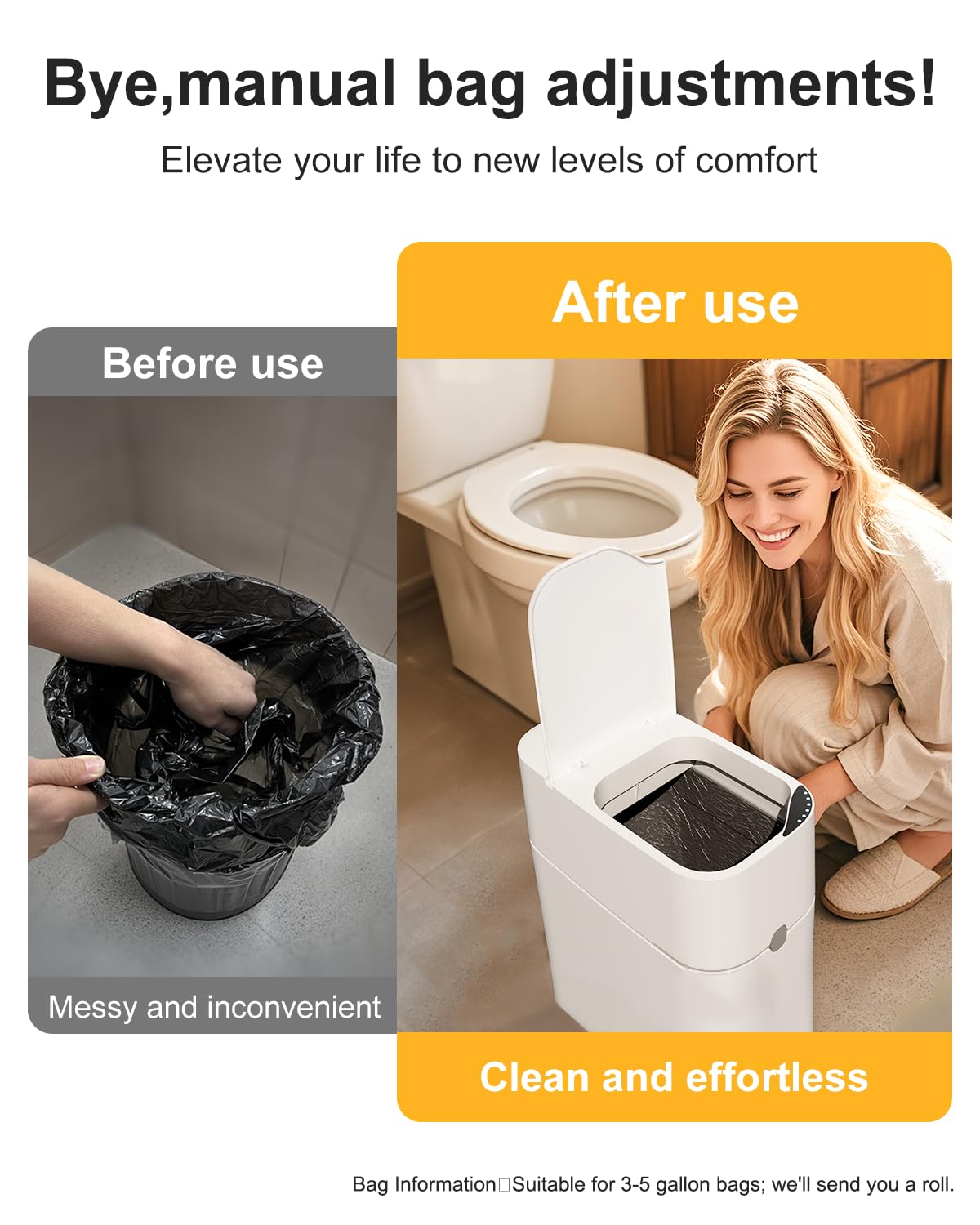 CTIME Touchless Automatic Bathroom Trash Can with Lid for Bathroom