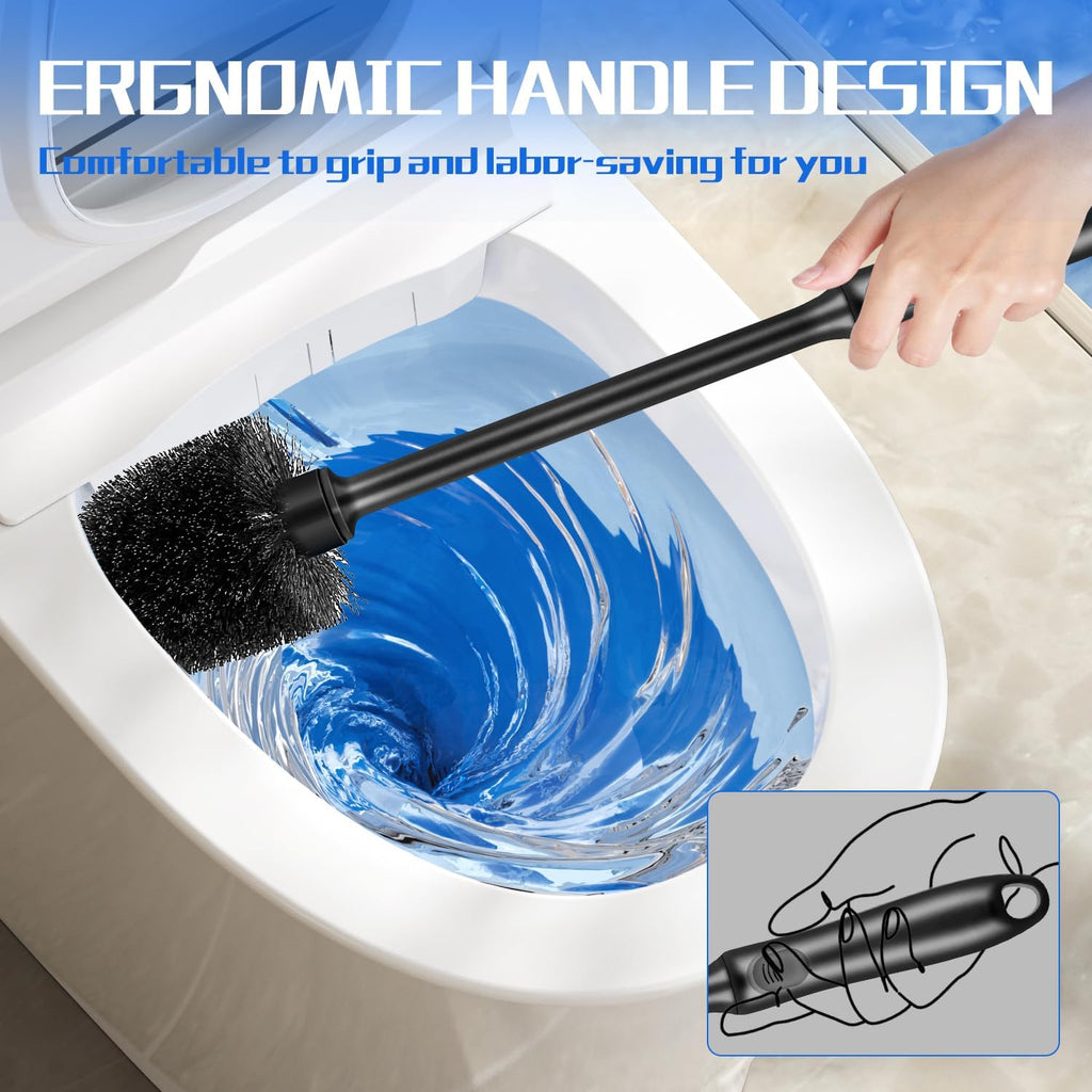 Black Toilet Brush and Holder Set for Bathroom and Toilet Scrubber, 2 Pack