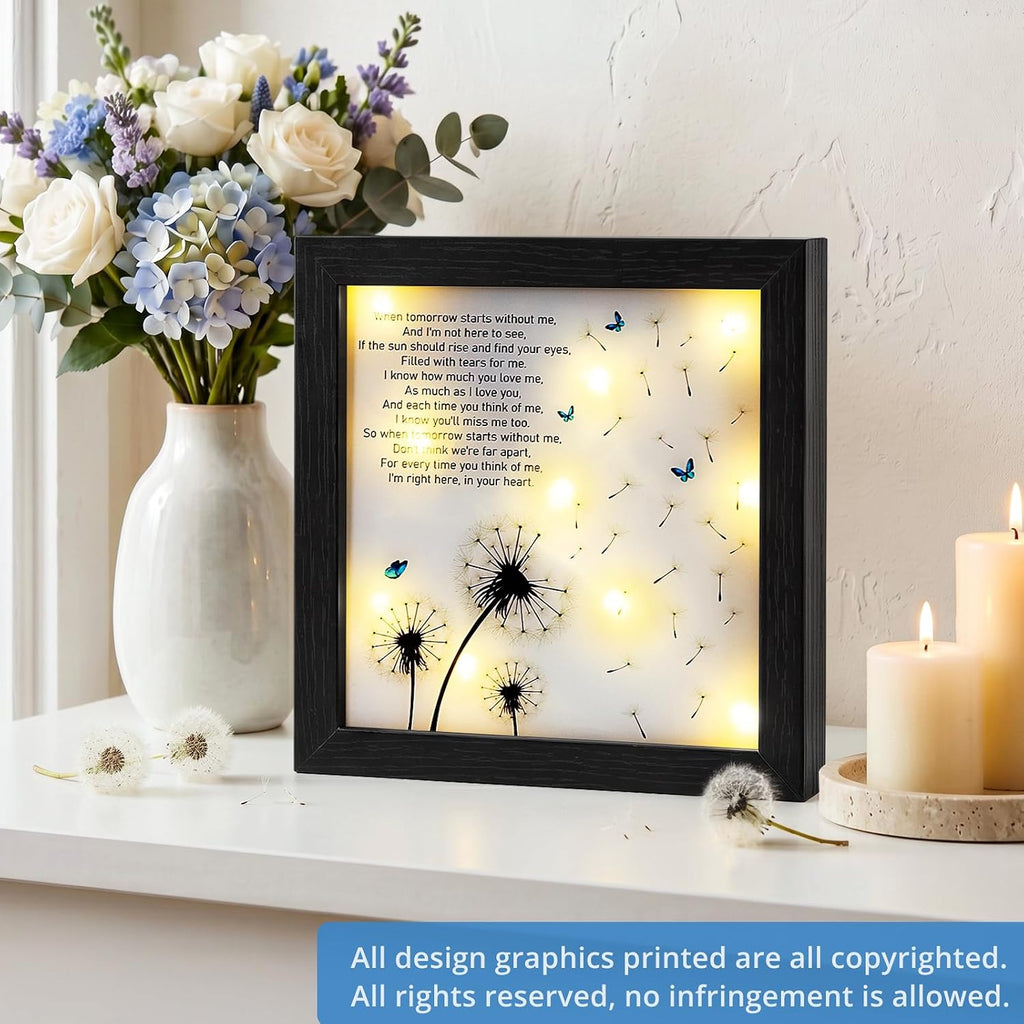 Memorial Gifts LED Shadow Box Sympathy Condolences Grief Dandelion 8x8