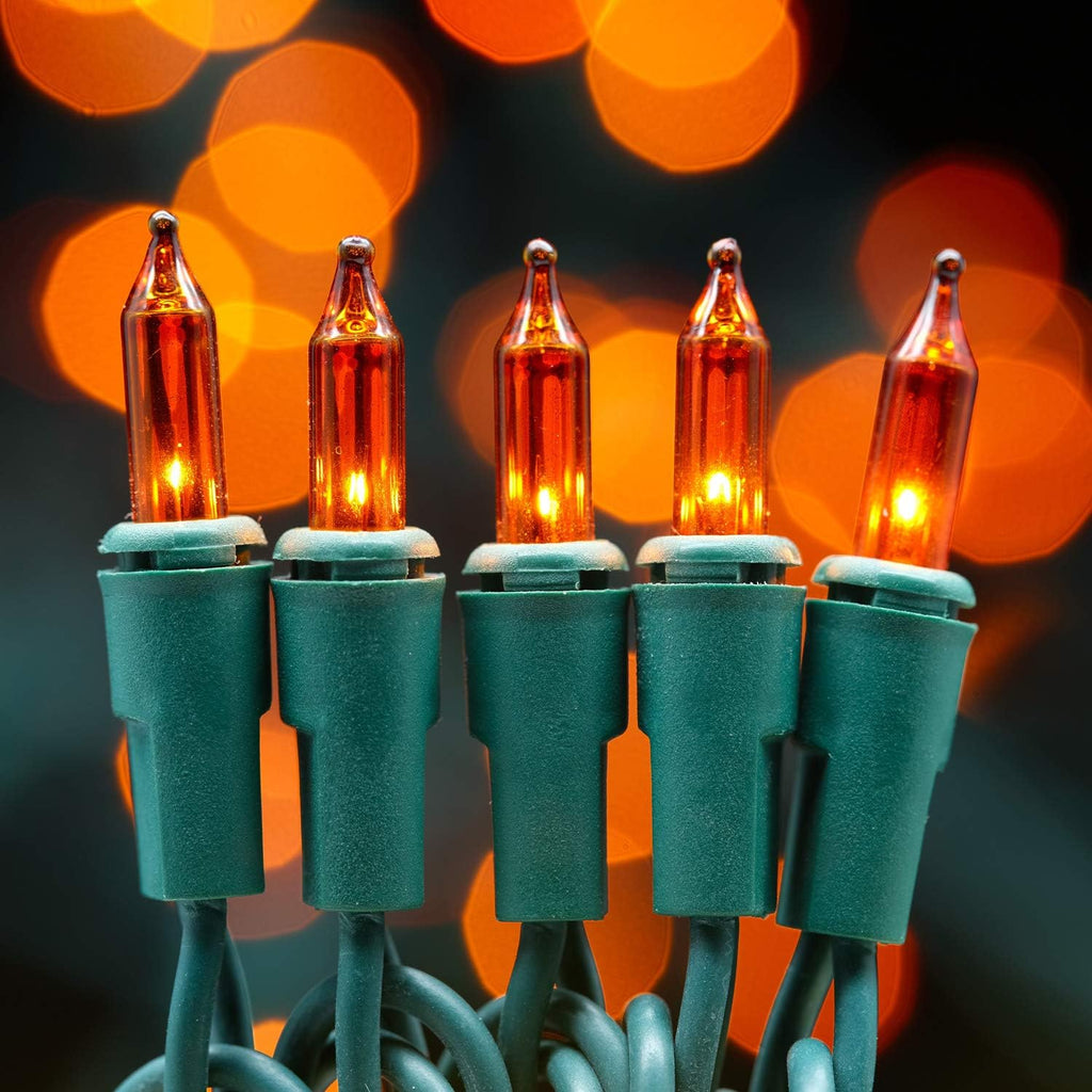 200 Orange Christmas Lights, 2 Set 33 ft 100 ct Green Wire UL String Light