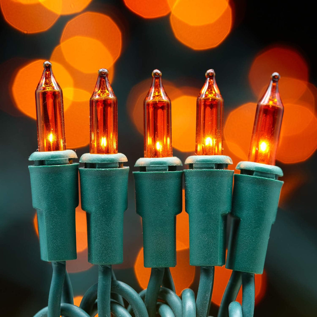 200 Orange Christmas Lights, 2 Set 33 ft 100 ct Green Wire UL String Light
