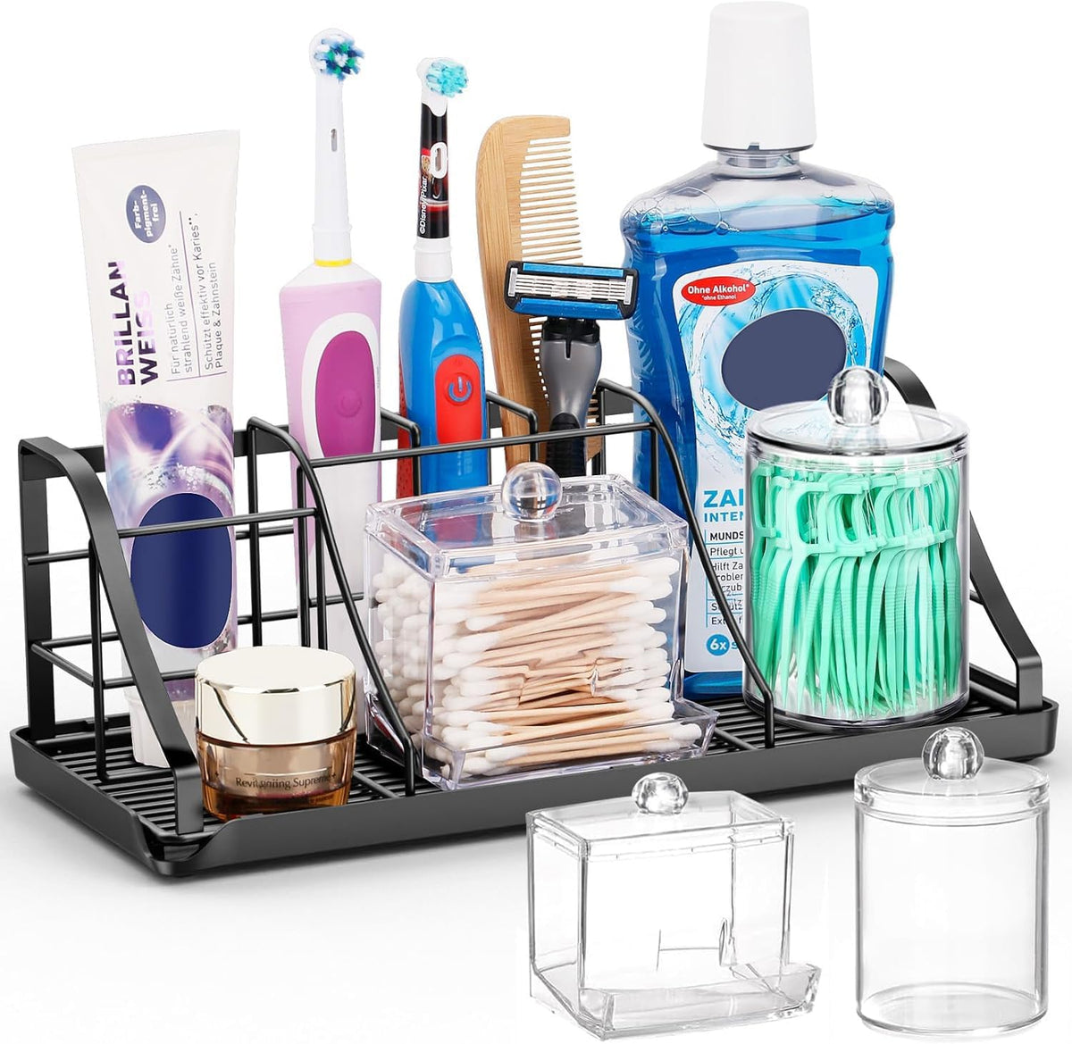 Bathroom Toothbrush Holder with 2 Pcs Qtip Holder Dispenser, StainlessSteel