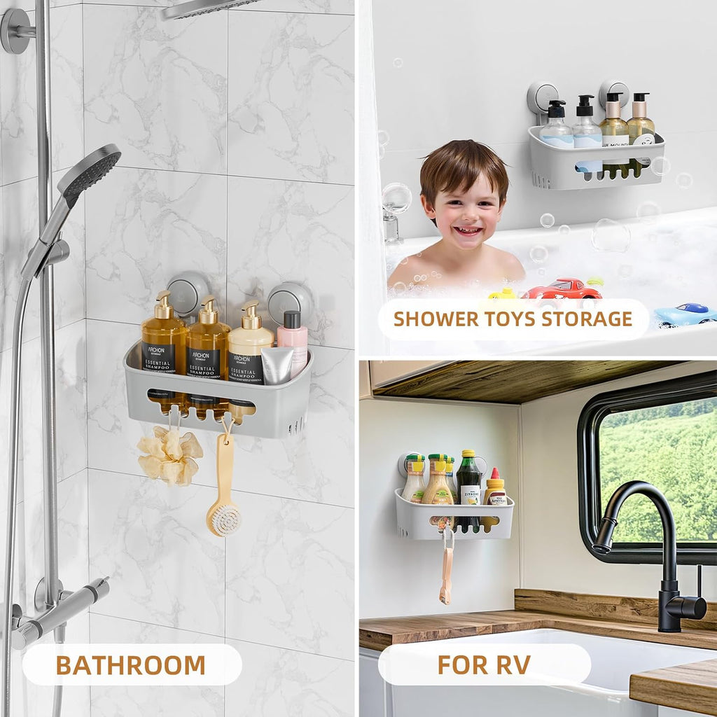 LEVERLOC Shower Caddy Suction Cup, Bathroom Shower Organizer, Grey