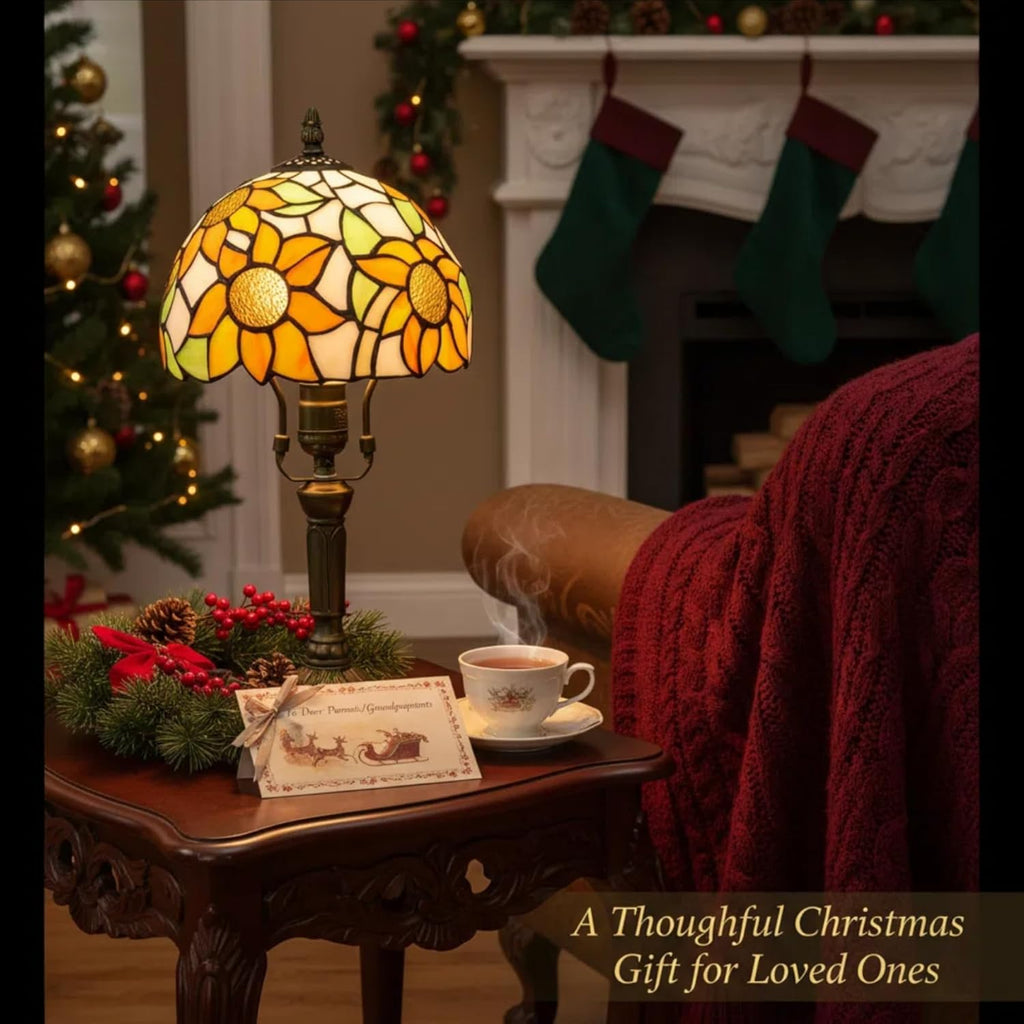 BMXKPO Tiffany Lamp Stained Glass 3 Way Table Lamp, Yellow Sunflower Lamp