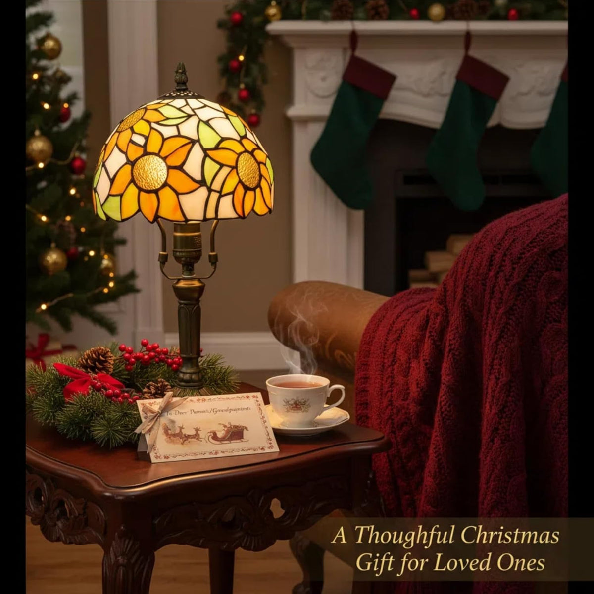 BMXKPO Tiffany Lamp Stained Glass 3 Way Table Lamp, Yellow Sunflower Lamp