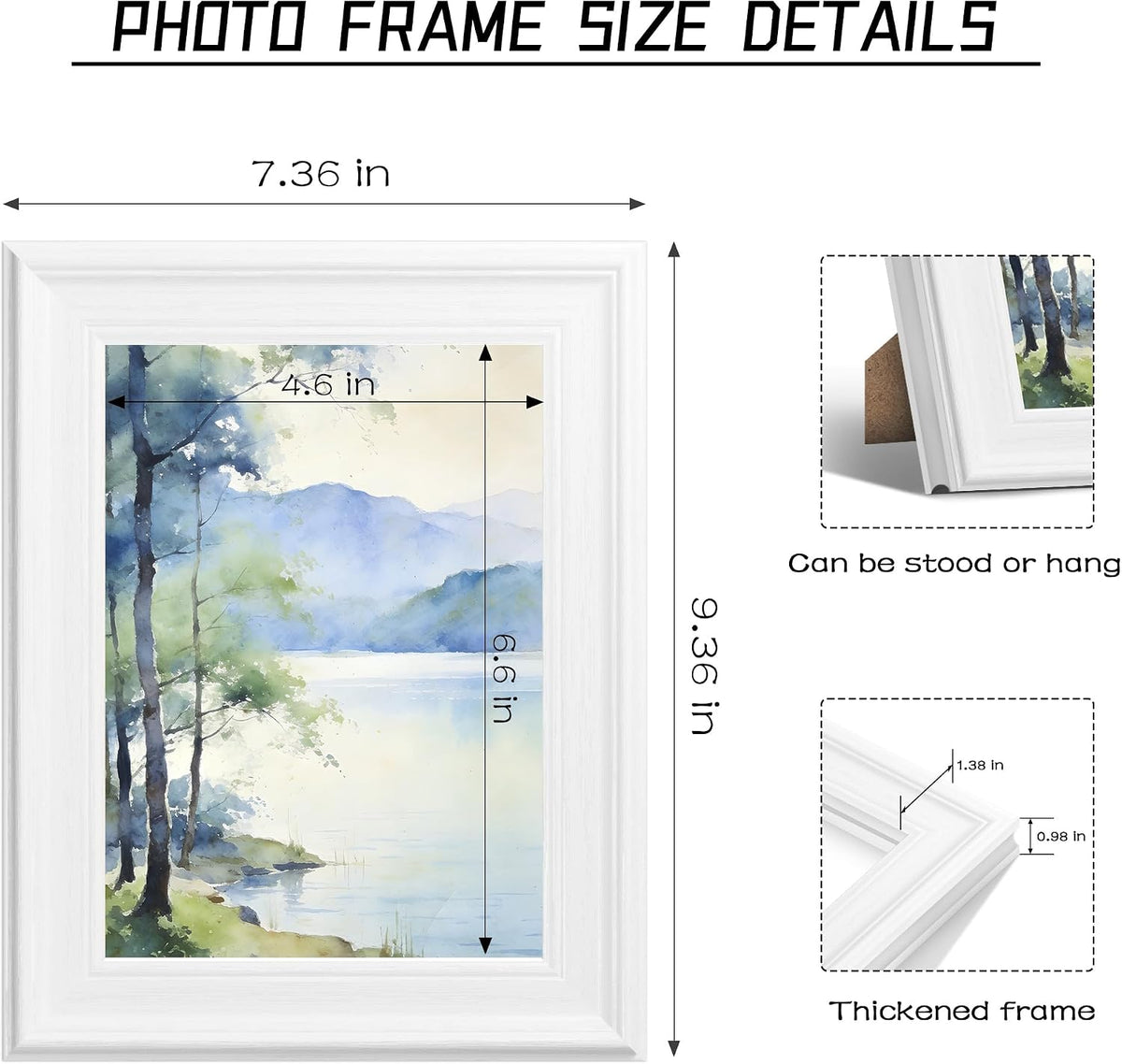 PEALSN 5x7 Picture Frame, Real Glass Front and Black Backboard, White