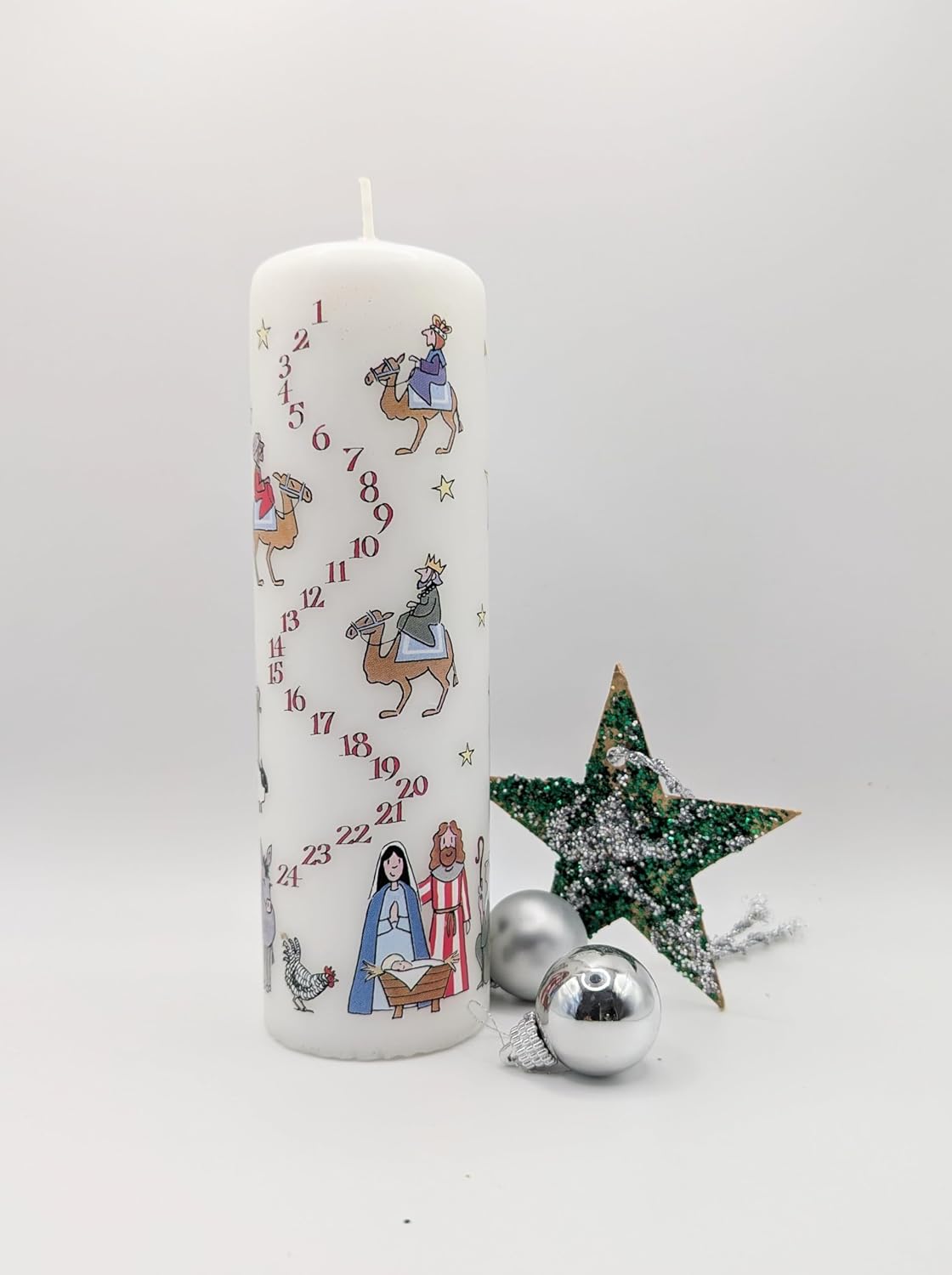 Alison Gardiner Nativity Advent Pillar Candle, 70hr Burn Time, Unscented