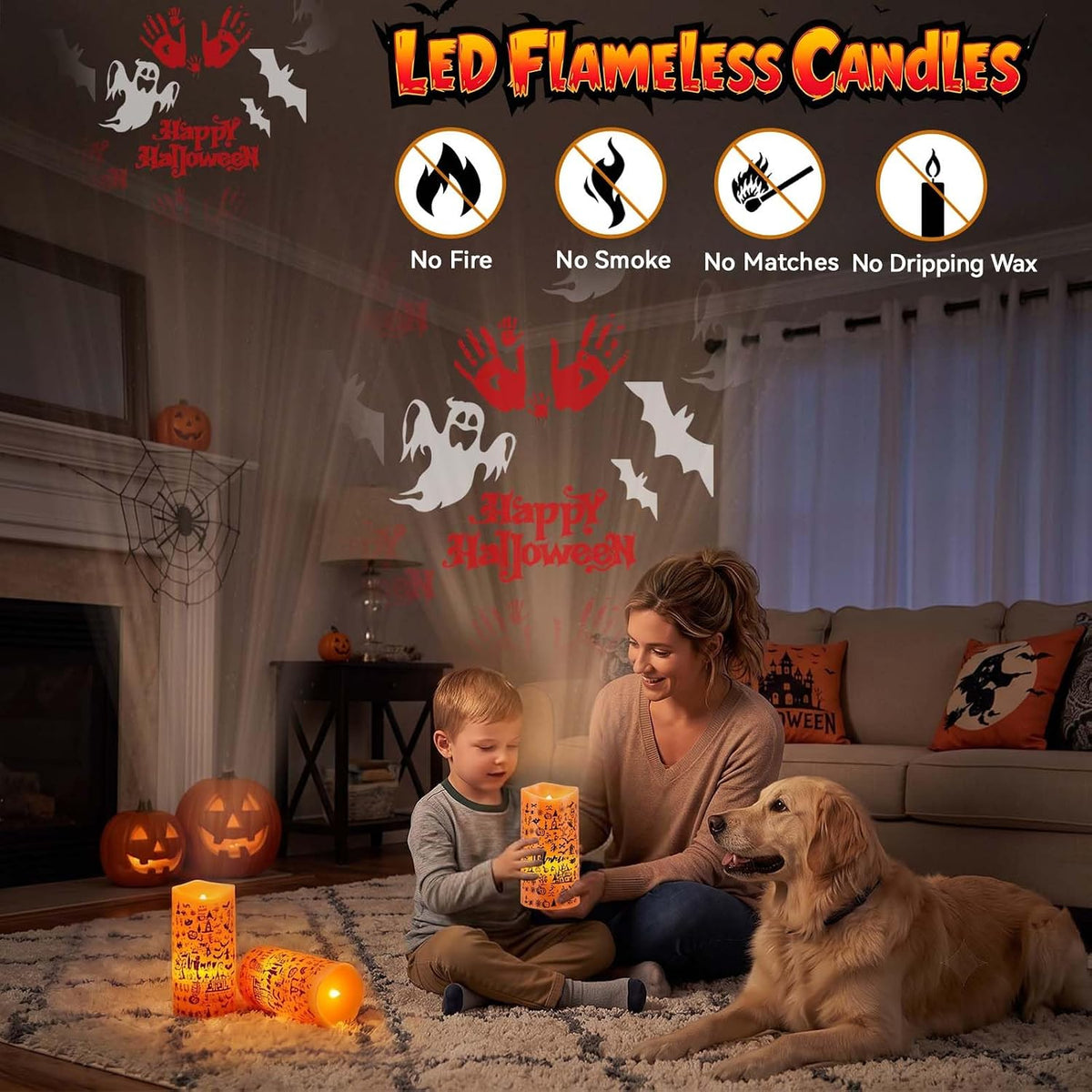 AVEKI Orange Projector Candle Light, Ghost Flameless Candles Lamp