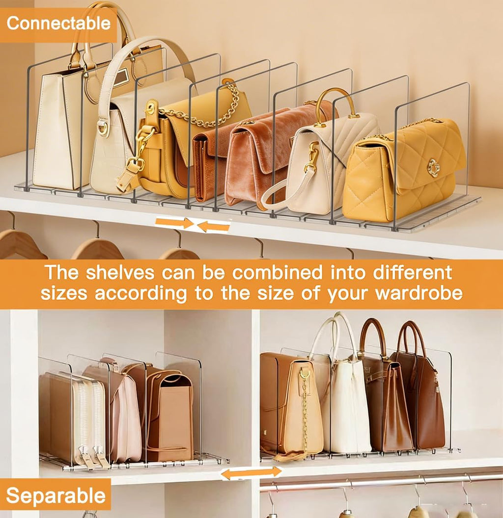 Adjustable Shelf Divider for Closet, Clear Purse Organizers for Closet Acrylic Handbag Separators Storage Shopping Gift Bag Organizer Bookshelf Separator Dividers in Bedroom, Office