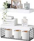 QEEIG Bathroom Shelves Over Toilet Wall (White and Black, Set of 2, 15.7")