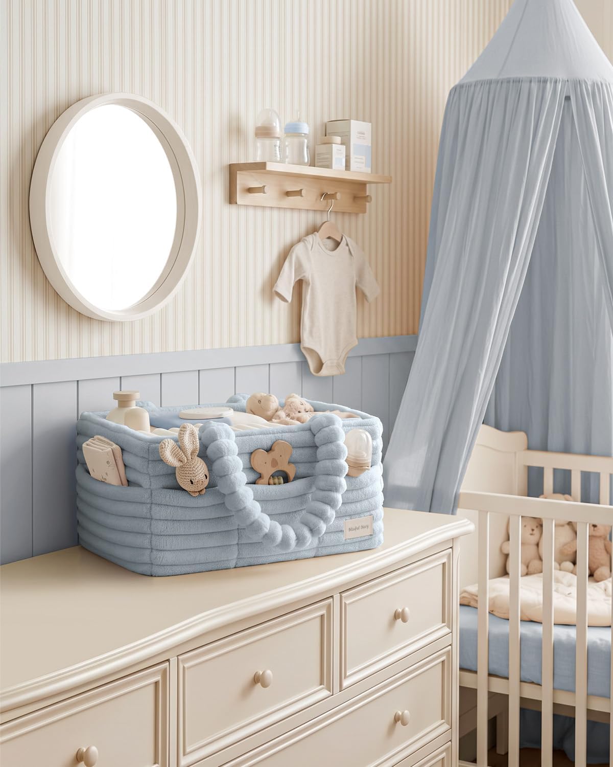 Blissful Diary Flannel Diaper Caddy Organizer & Gift Packaging, Light Blue