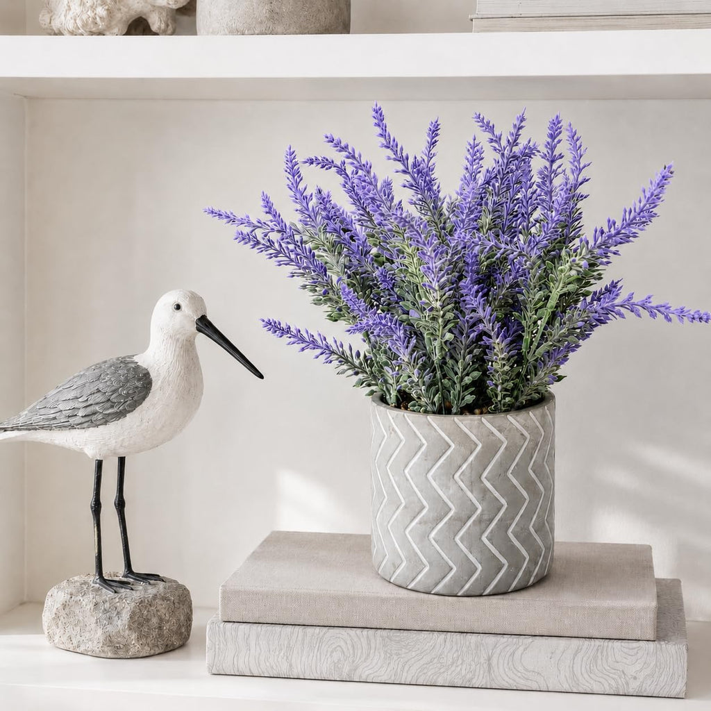 Faux Plants Indoor, Set of 3 Lavender Eucalyptus in Cement Pots