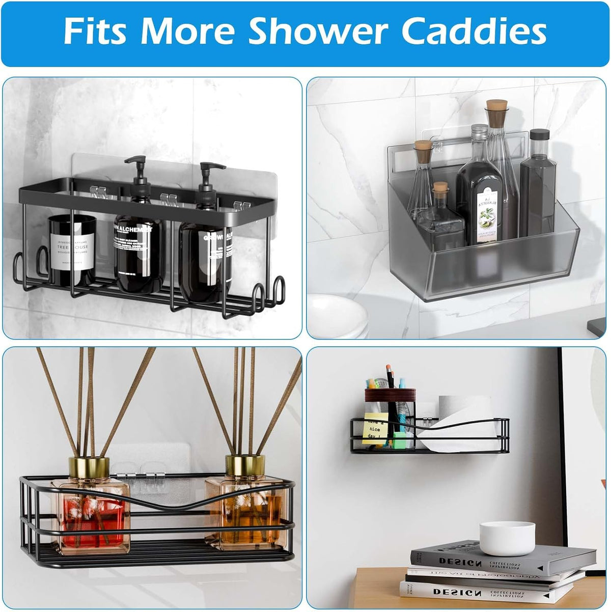 12 Pack Shower Caddy Adhesive Replacement, Shower Adhesive Strips, Strong Adhesive Hooks, Waterproof Sticker, No Drilling, for Bathroom Shelf and Kitchen Racks