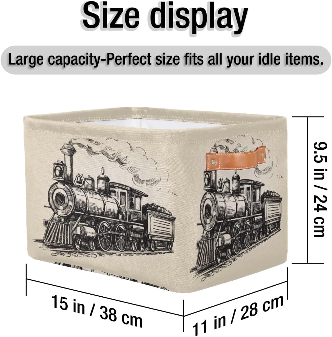 Large Storage Baskets for Organizing Shelves Vintage Steam Locomotive Train Foldable Cube Storage Bins with Handles Rectangle Fabric Closet Organizers for Home Toys Clothes, 2 Pack