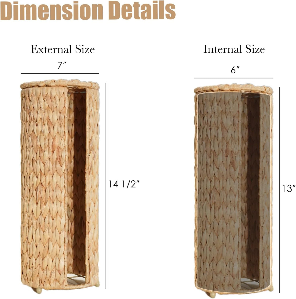PINXIURY Water Hyacinth Paper Roll Holder, Wicker Toilet Paper Holder Stand for Bathroom, 3 Rolls of Toilet Paper Storage, Toilet Roll Holder Stand for Bathroom and Under Sink