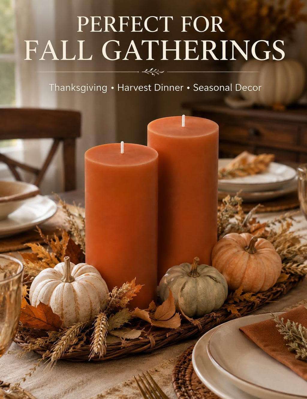 2 Pack 3 x 6 Inch Burnt Orange Unscented Pillar Candles