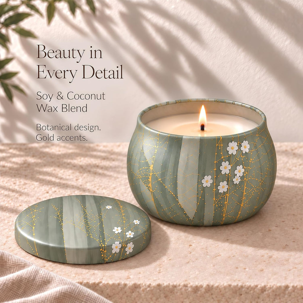 4 Pack Scented Candles Gift Set, Botanical Candle Set with Soy-Coconut Wax