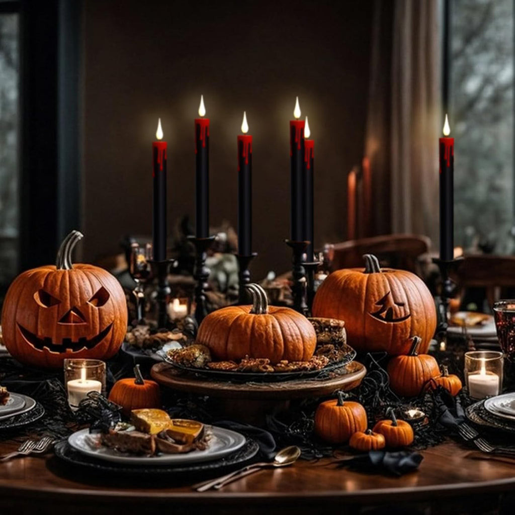 Halloween Black Flameless Taper Candles Battery Operated with Remote Timer