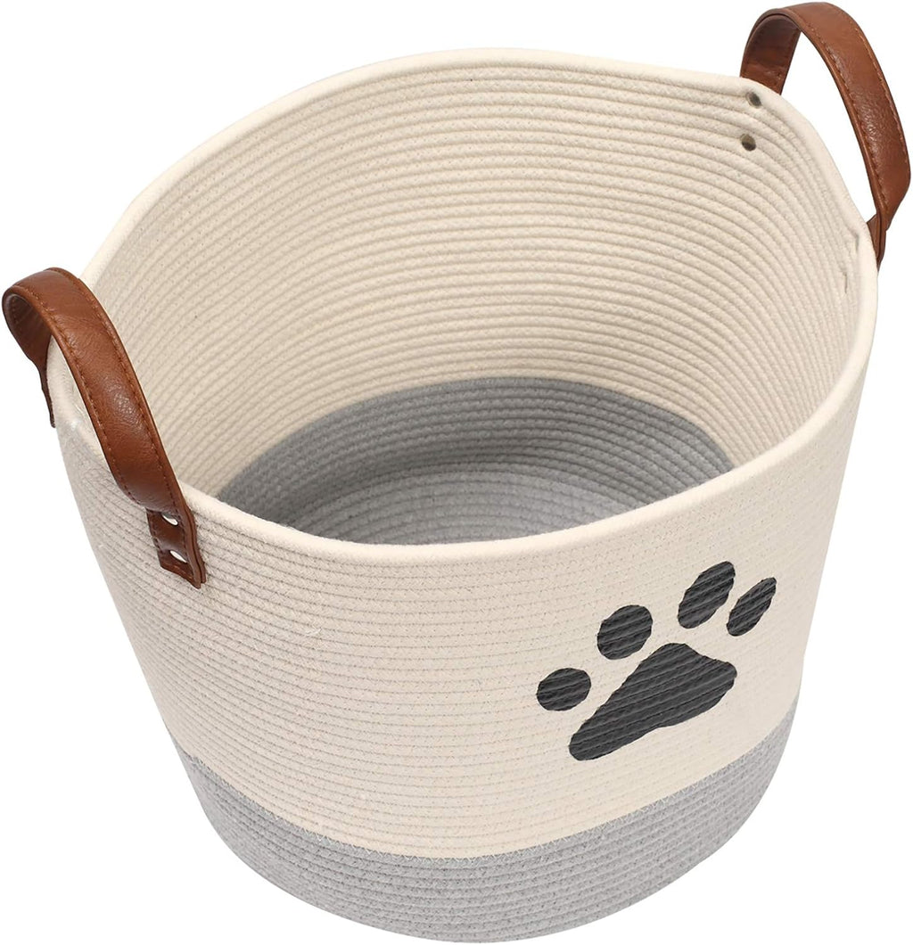 Cotton dog toy basket storage, puppy toy basket, puppy bins, laundry basket blanket storage bin - Perfect for organizing pet toys, blankets, leashes, pee mats and diapers -beige gray