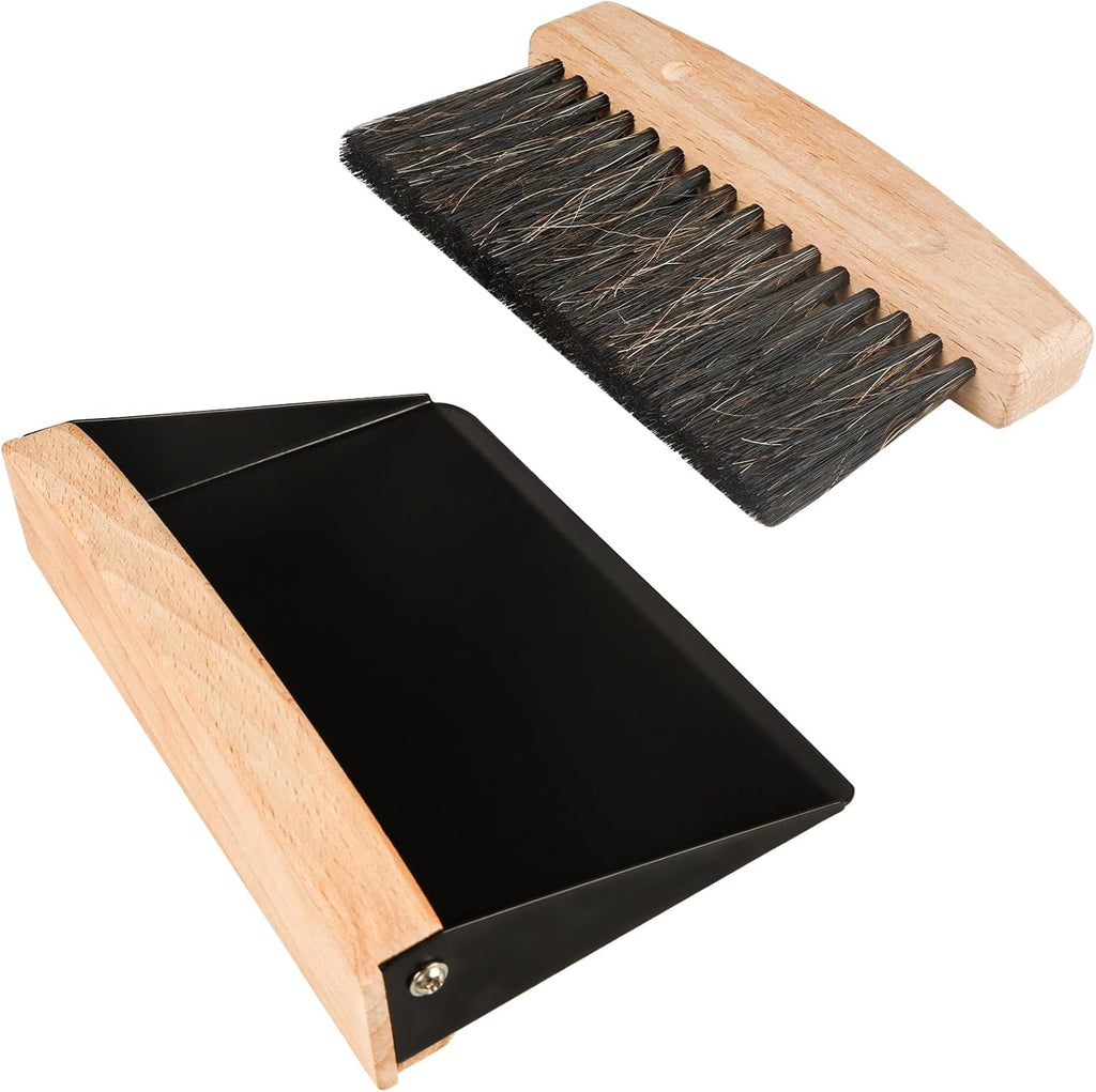Small Dust Pan and Brush Set, Mini Hand Broom and Dustpan Set, Wooden Crumb Sweeper for Home Desktop, Sofa, Pet Care Household (Black)