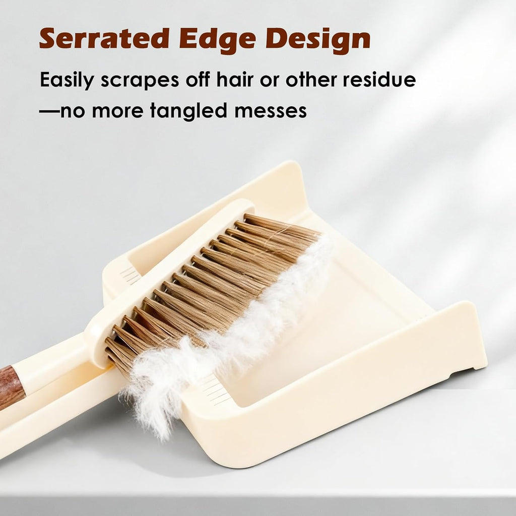 Hand Broom and Dustpan Set,with Sapele Wood Handle,Beige