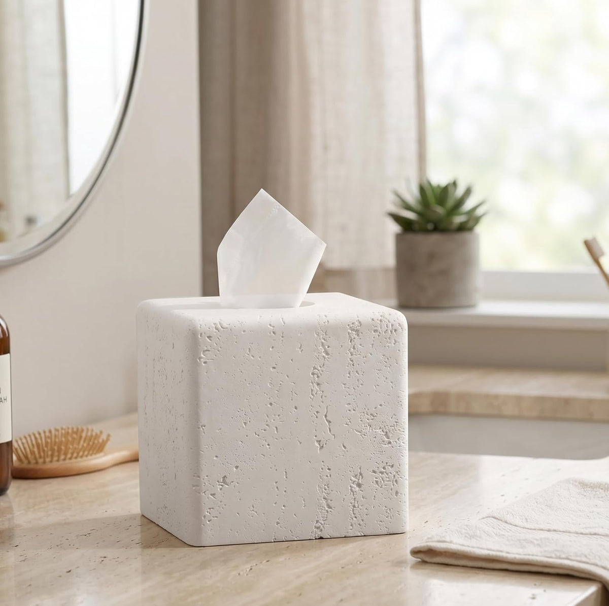 Tissue Box Cover Square, Modern Facial Tissue Holder, Off White