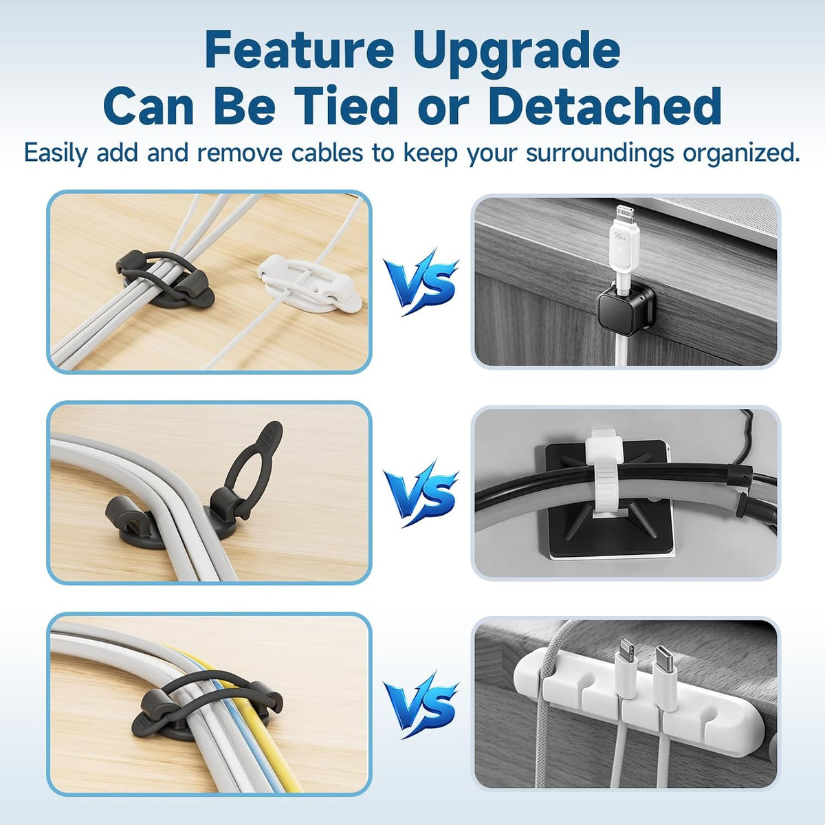 Adjustable Cable Management Clips, Self Adhesive Cord Organizer with Elastic Loop, Reusable Cable Holder for Desk, Under Desk, Wall, TV, Office, Home, Charging Cables, USB, HDMI, PC Wires (10, White)