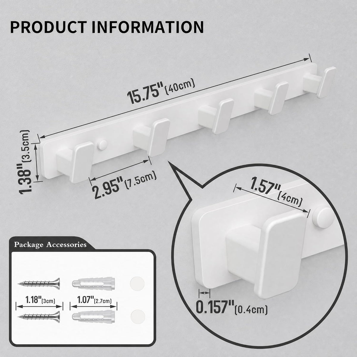 White Coat Rack Wall Hooks for Hanging Heavy Duty Door Hooks with 5 Hooks Key Holder for Wall Hat Rack for Entrance Coat Hook
