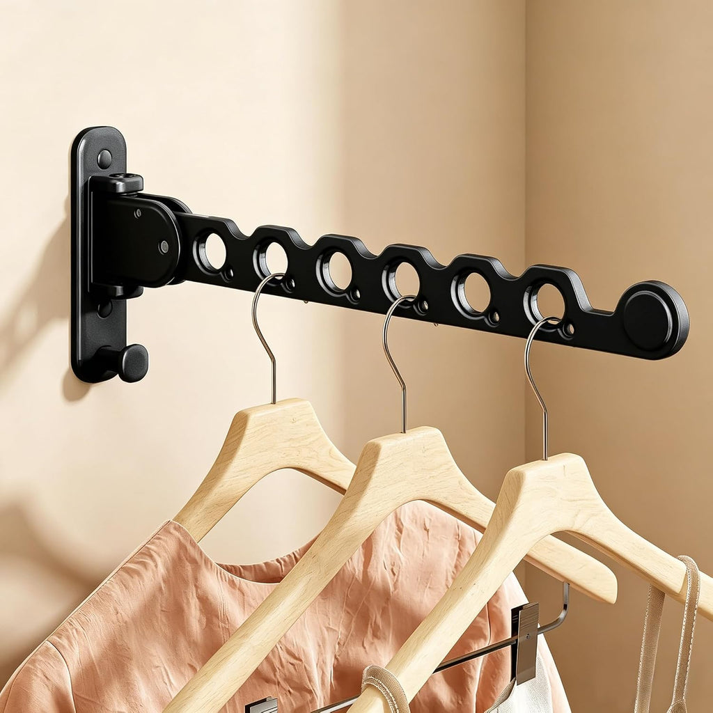 Wall Mounted Clothes Drying Rack, Laundry Clothes Hanger Rack Wall Mounted, Foldable Wall Clothes Rack for Laundry Room, Space Saving Closet Storage Organizer Clothes Hanger Indoor, 1pcs(Black)