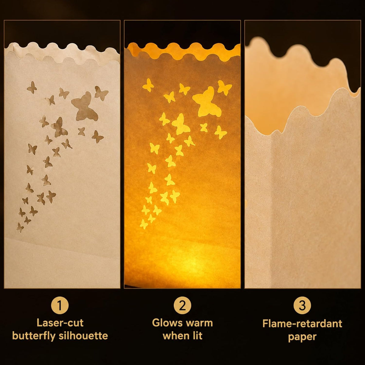 AceList 50 Butterfly Luminary Bags with 50 Flameless LED Tea Lights