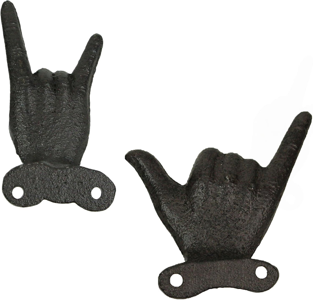 Zeckos Set of 6 Hand Gesture Wall Hooks, Black Distressed Cast Iron, 4 Inch