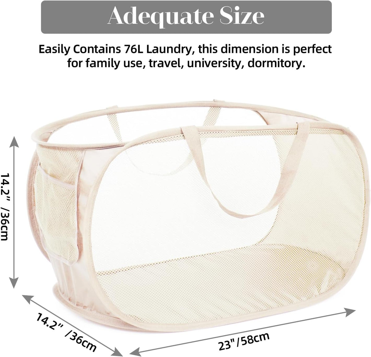 4 Pcs Durable Collapsible Laundry Baskets, Foldable Large Opening Pop Up Laundry Hamper with Pocket, Clothes Hamper with Handles for Laundry, Bathroom, Kids Room, Dorm or Travel Beige