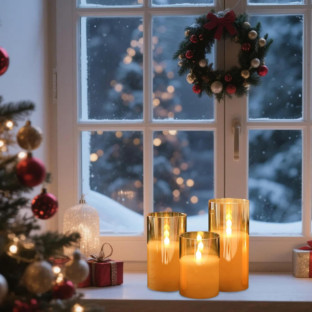 GenSwin Glass Rechargeable Flameless Candles with Remote & Charging Base