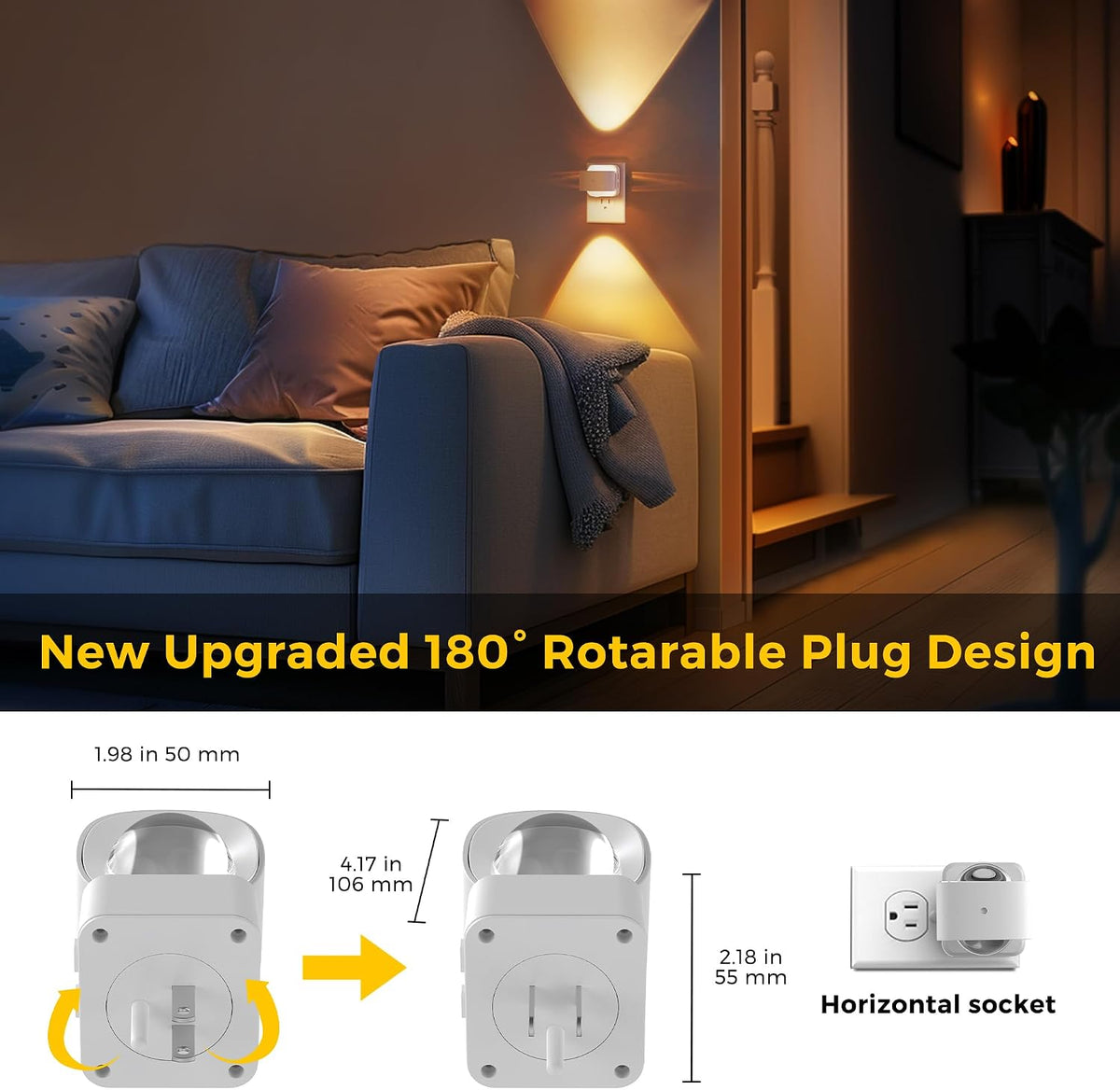 L LOHAS LED Night Light Projector, Night Lights Plug into Wall 3CCT 2 Pack