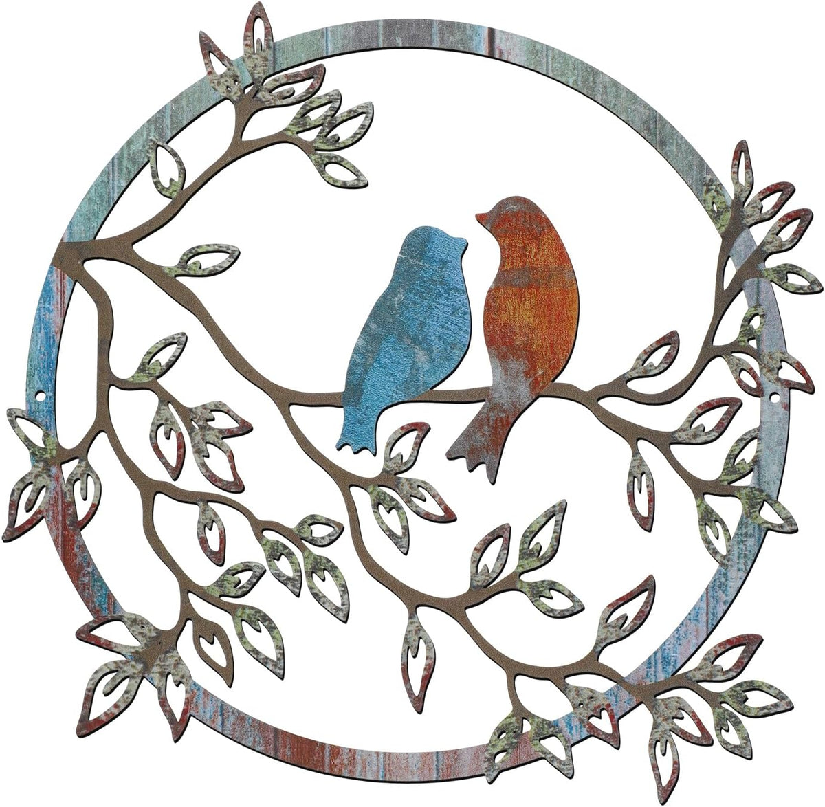 Ferraycle Metal Bird Wall Decor Bird Hanging Ornament, Retro Color