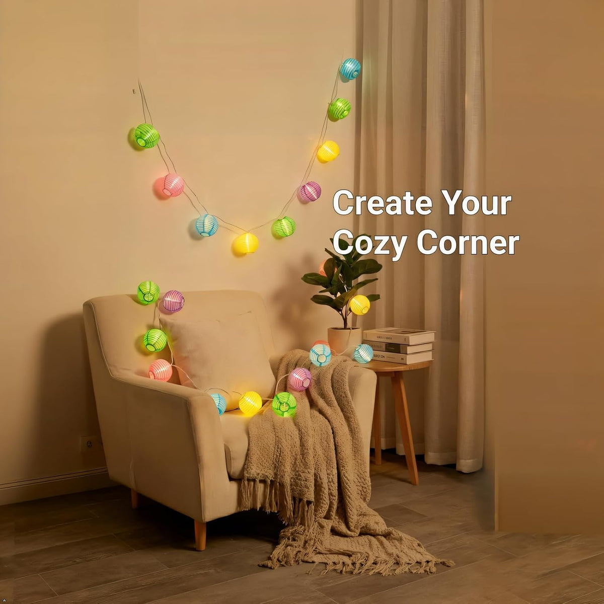 TIGOMOOV Lantern String Lights 9.83FT 3Inch UL Listed Lantern Lights for Bedroom, Colorful Mini Lanterns String Lights for Festive Decoration Patio,Home/Garden