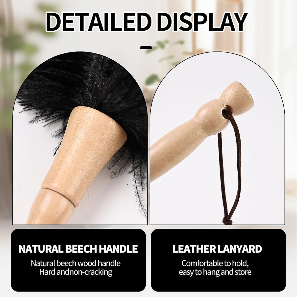 Ostrich Feather Duster 12 Inch Handheld Duster Supplies, Wooden Handle Feather Duster for Cleaning Keyboard Home Car Office (Black)