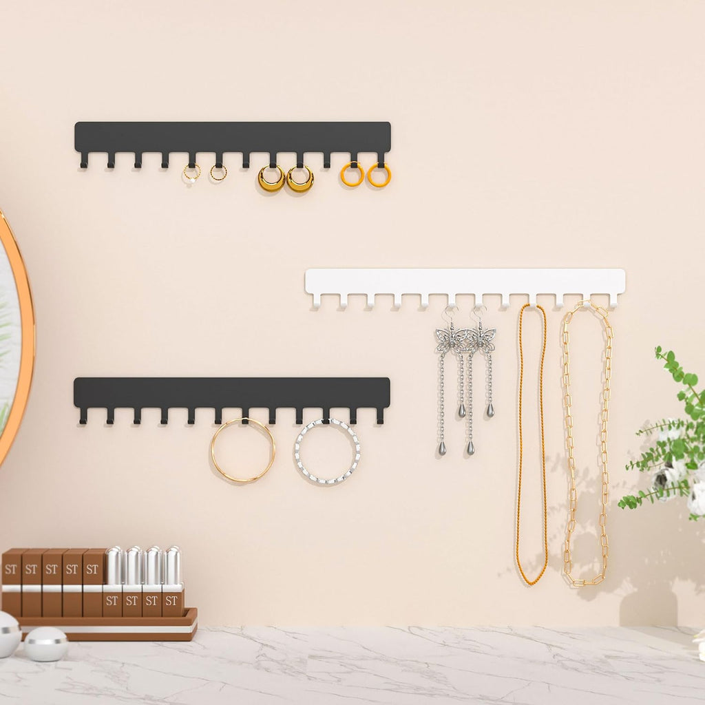 Necklace Holder Wall Mounted,Self Adhesive Jewelry Organizer,2 Pack,Black
