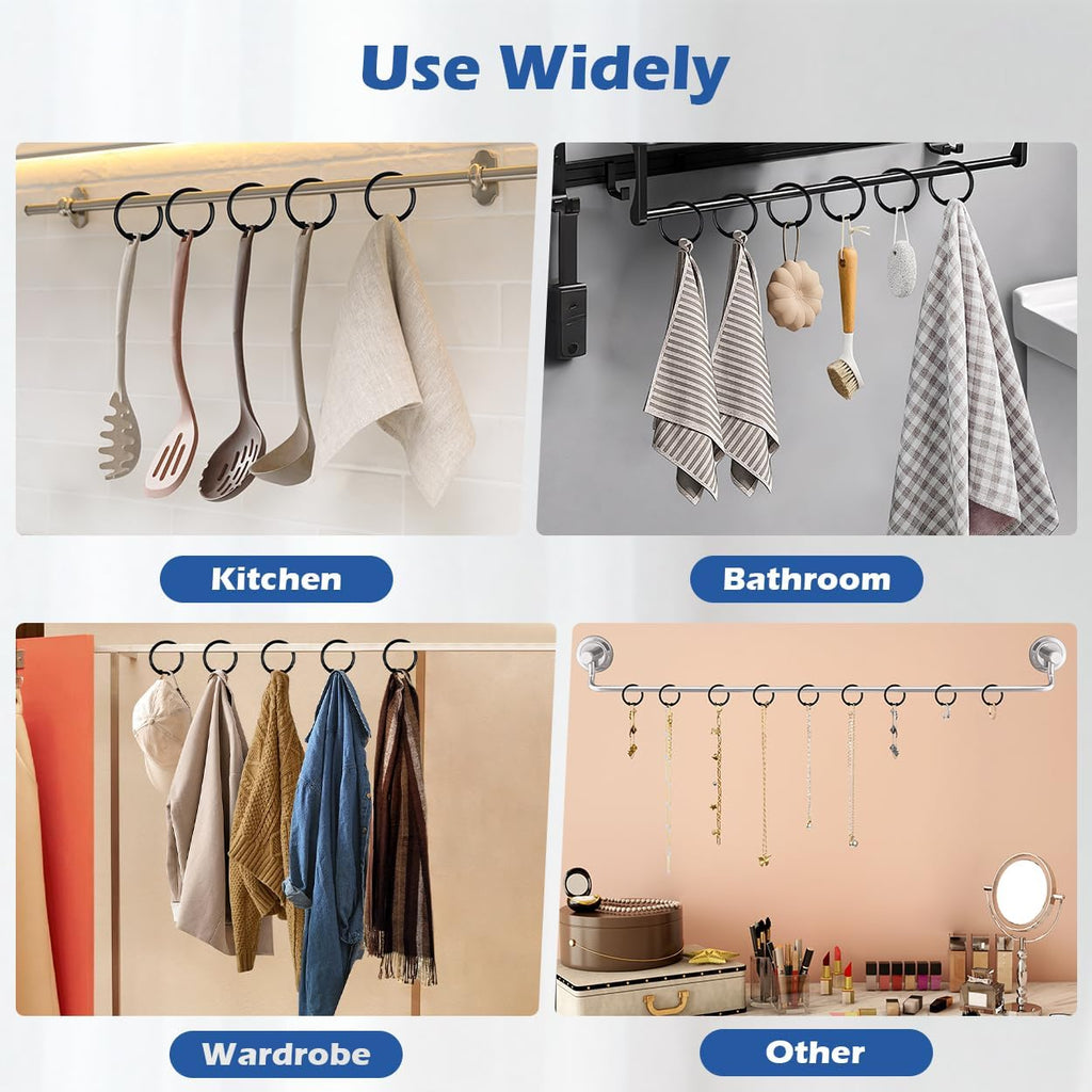 Kutesna 24PCS Shower Curtain Hooks,Black Shower Curtain Rings