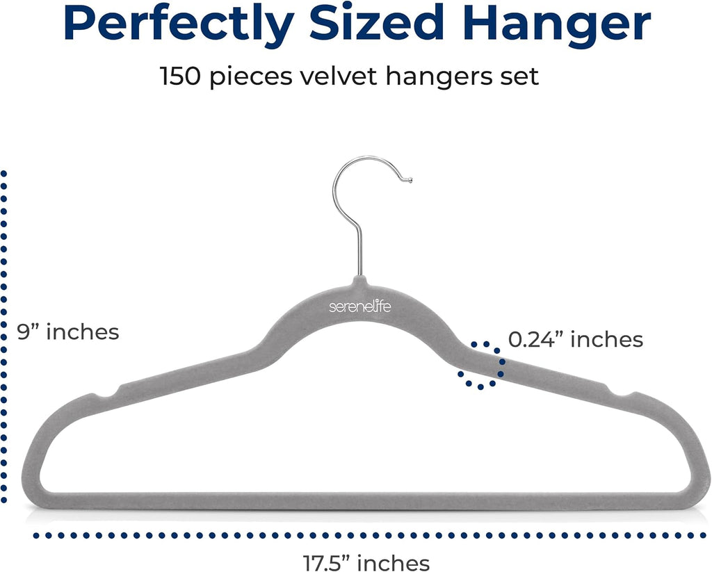 SereneLife Velvet Hangers – 150 Pack, Slim & Space Saving for Closets