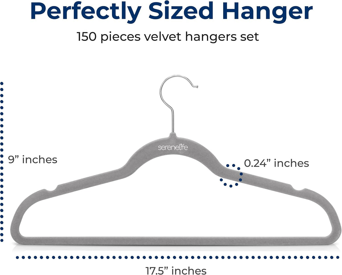 SereneLife Velvet Hangers – 150 Pack, Slim & Space Saving for Closets