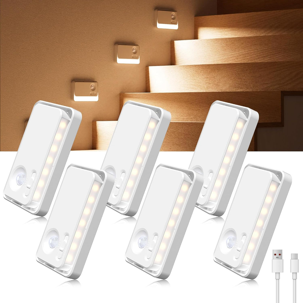 Diomart Motion Sensor Night Lights, Sync LED Stair Lights Indoor, 6Pack