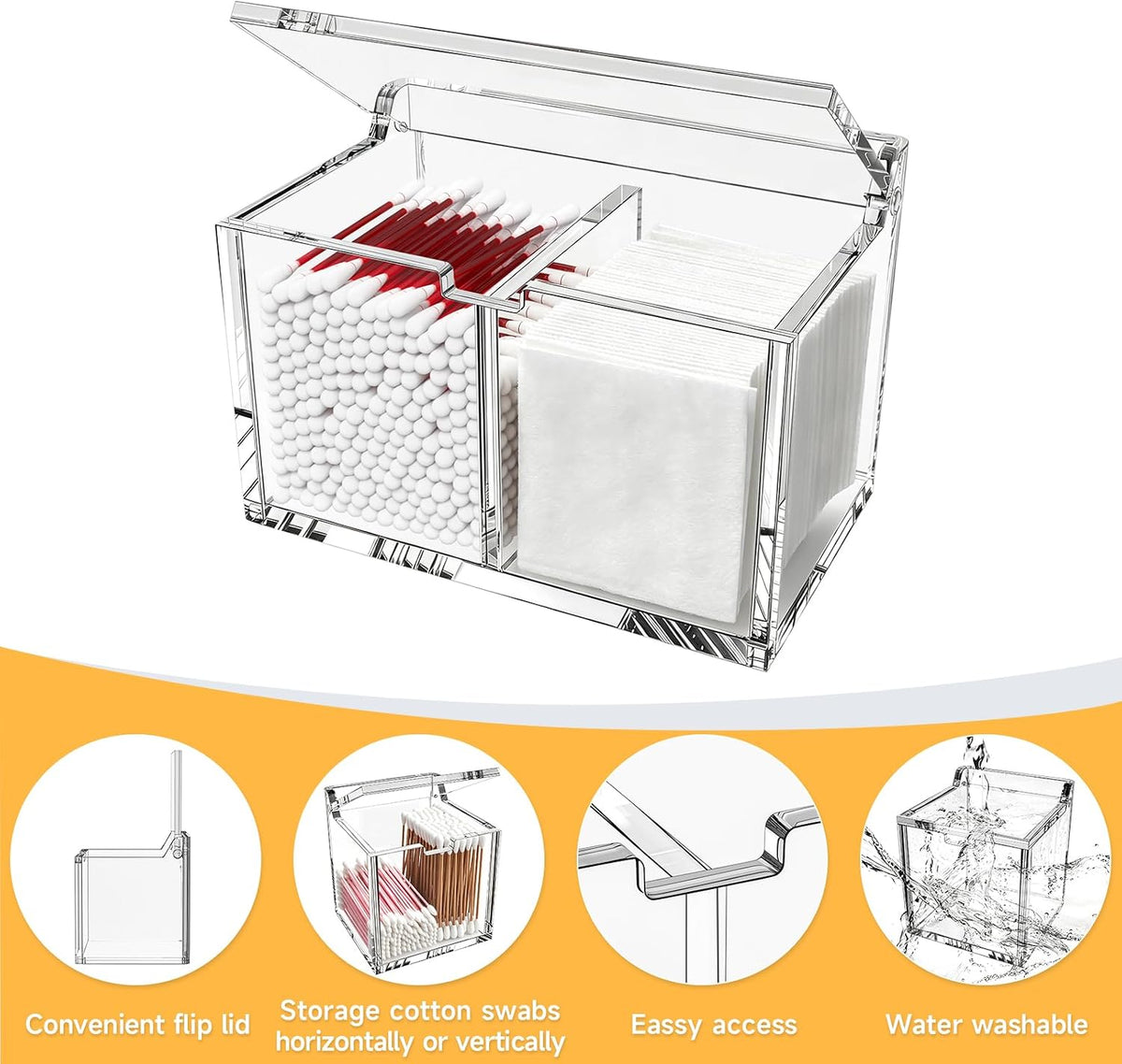 Acrylic Qtip Holder, Cotton Swab Dispenser Apothecary Jar Vanity Organizer