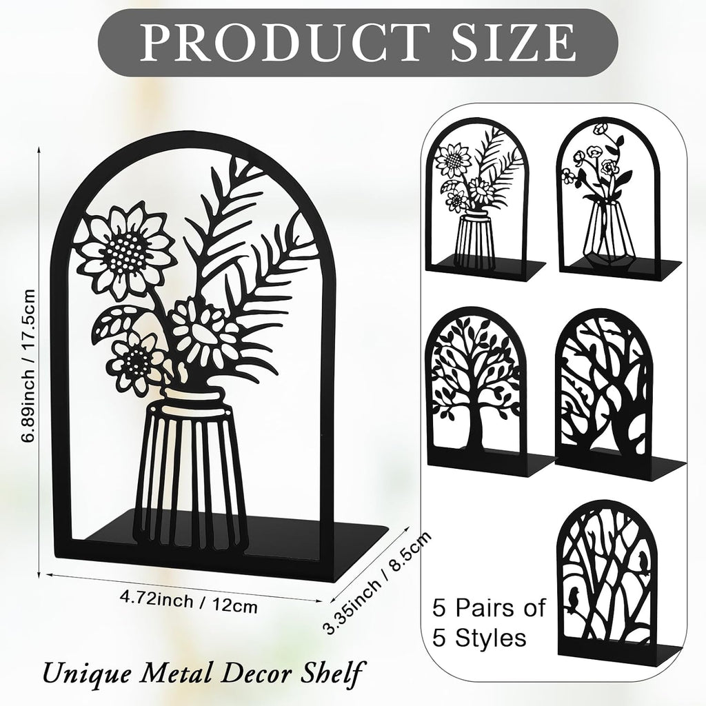5 Pairs Metal Book Ends for Shelves, School Decorative Bookends,Modern